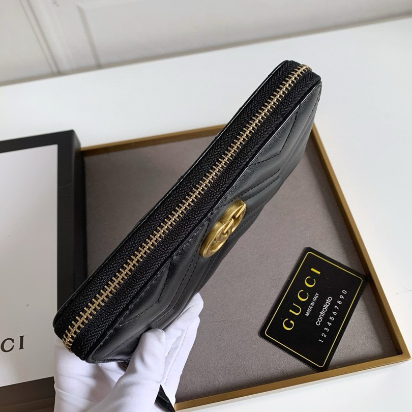 Gvc*1 GG Marmont Zip Around Wallet Black For Women 7.4in/19cm 443123 DTD1T 1000