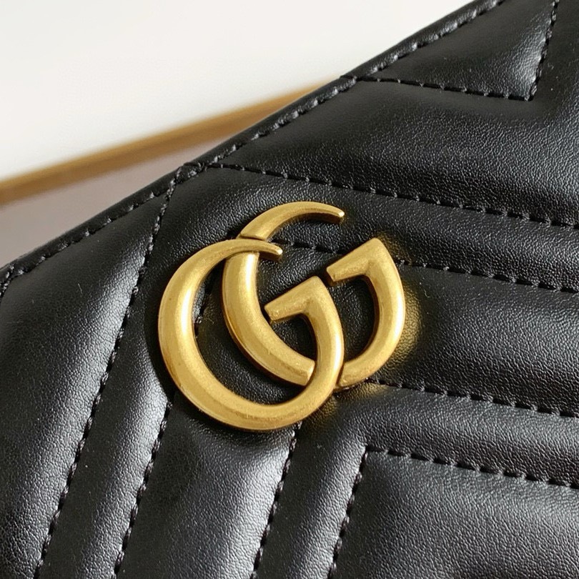 Gvc*1 GG Marmont Zip Around Wallet Black For Women 7.4in/19cm 443123 DTD1T 1000