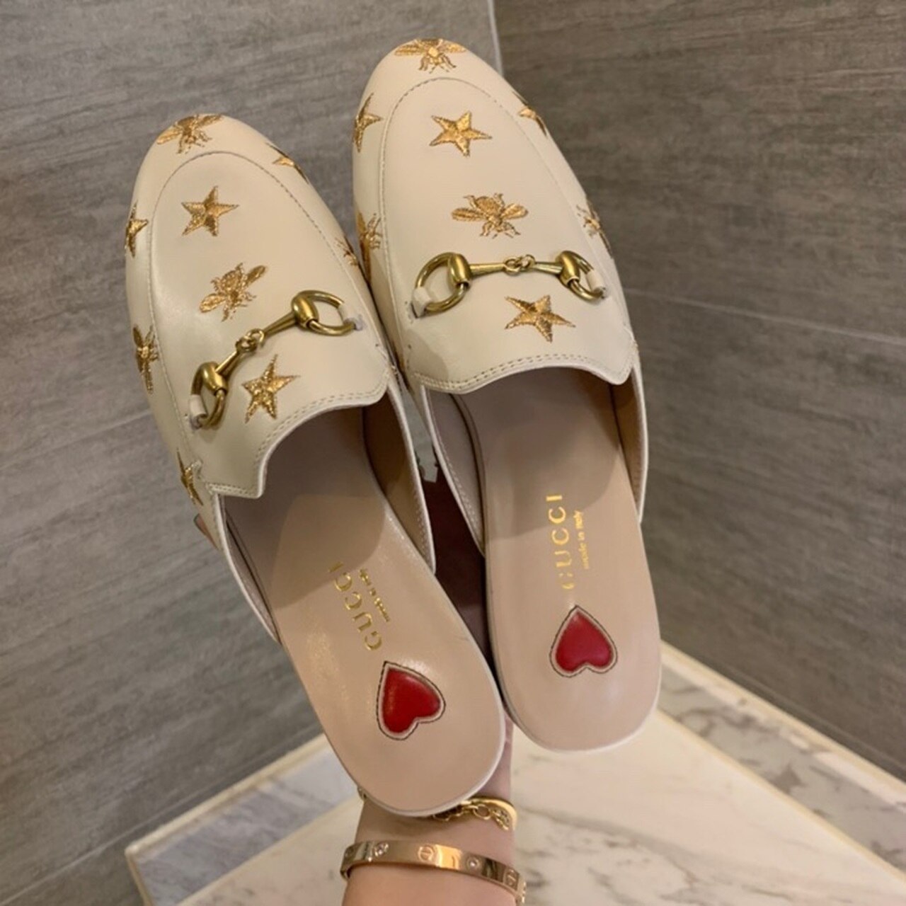 Gvc*1 Princetown Slipper With Bee Stars Beige For Women GG