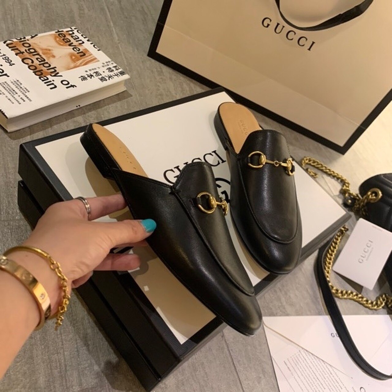 Gvc*1 Princetown Slipper Black For Women GG ‎423513 BLM00 1000