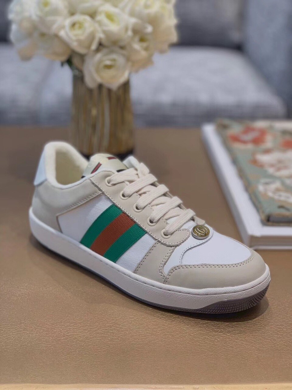 Gvc*1 Women’s Screener Sneaker With Web Beige/White For Women GG