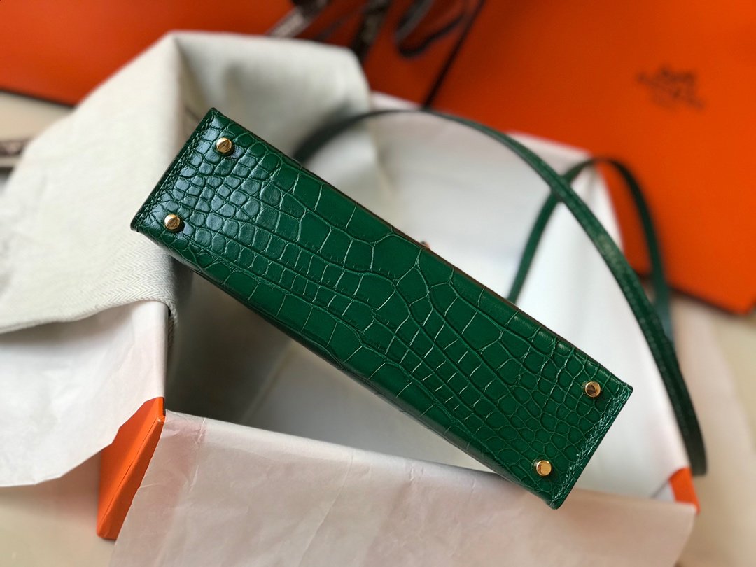 H**me5 Mini Kelly 19 Green Crocodile Bag For Women, Women’s Handbags, Shoulder Bags 7.5in/19cm