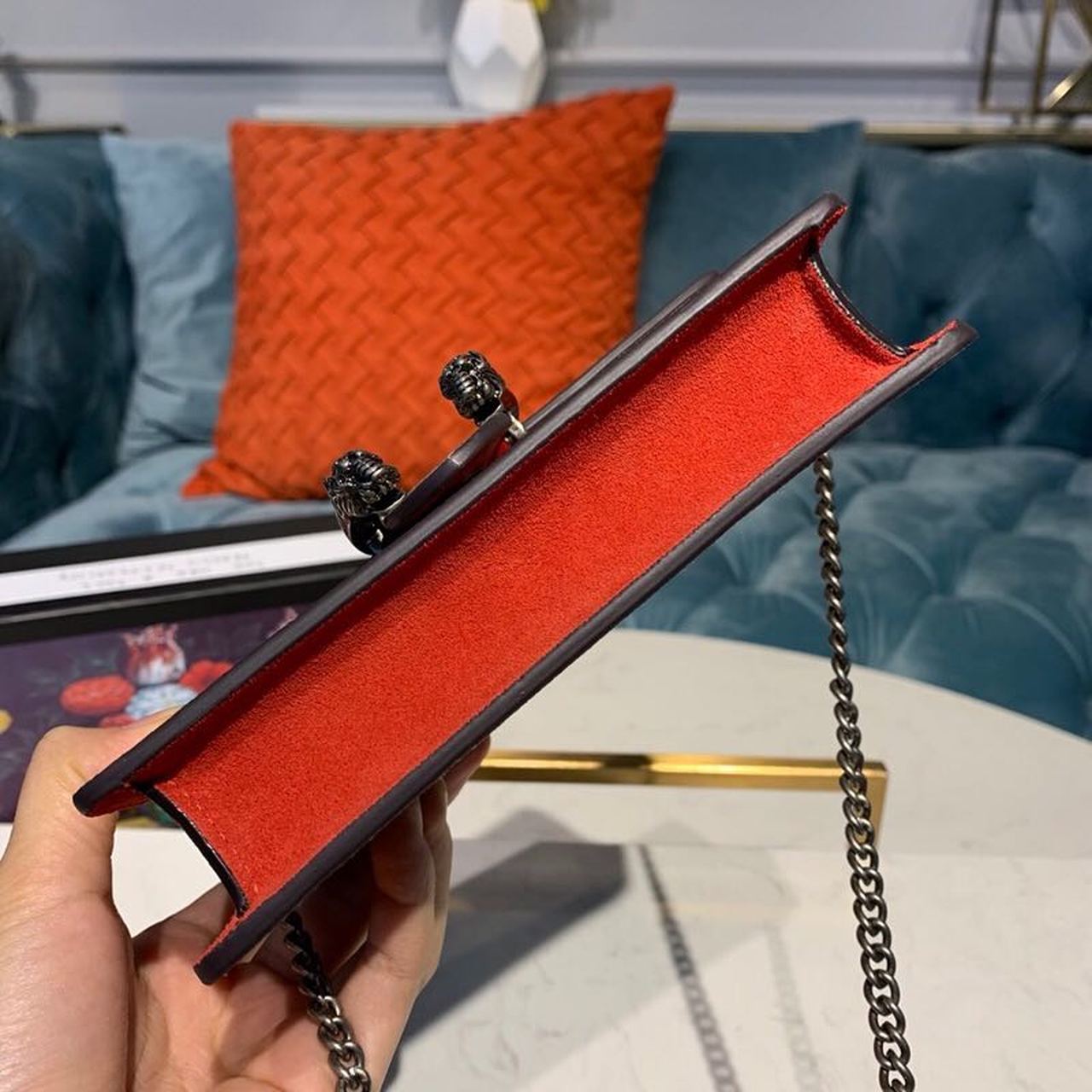 Gvc*1 Dionysus Svp*me S*per Mini Bag Beige/Ebony GG Svp*me Canvas Red Suede 6.5in/16.5cm GG 476432