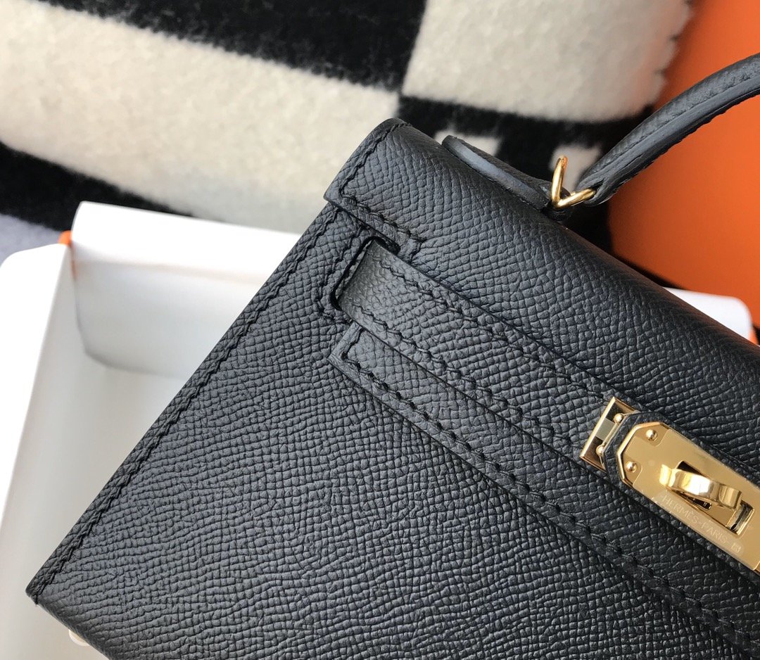 H**me5 Mini Kelly 19 Sellier Epsom Black Bag For Women, Women’s Handbags, Shoulder Bags 7.5in/19cm
