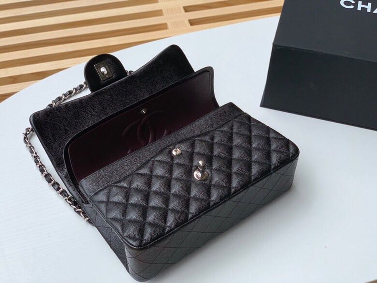 Ch**el Classic Handbag Silver Hardware Black For Women, Women’s Bags, Shoulder And Crossbody Bags 10.2in/26cm A01112