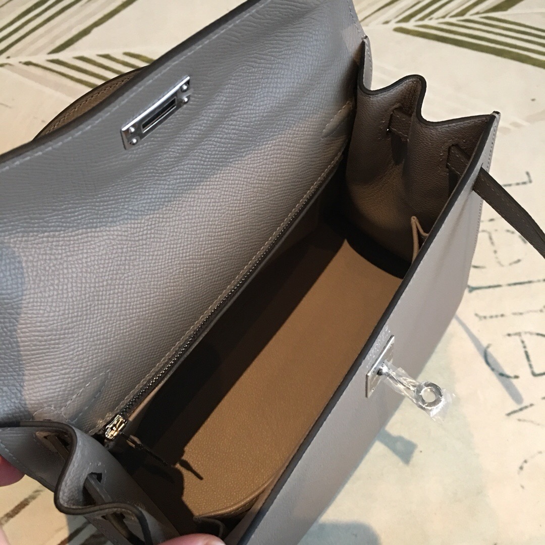 H**me5 Kelly 25 Sellier Epsom Gris Asphalt Bag For Women Silver Toned Hardware, Women’s Handbags, Shoulder Bags 10in/25cm