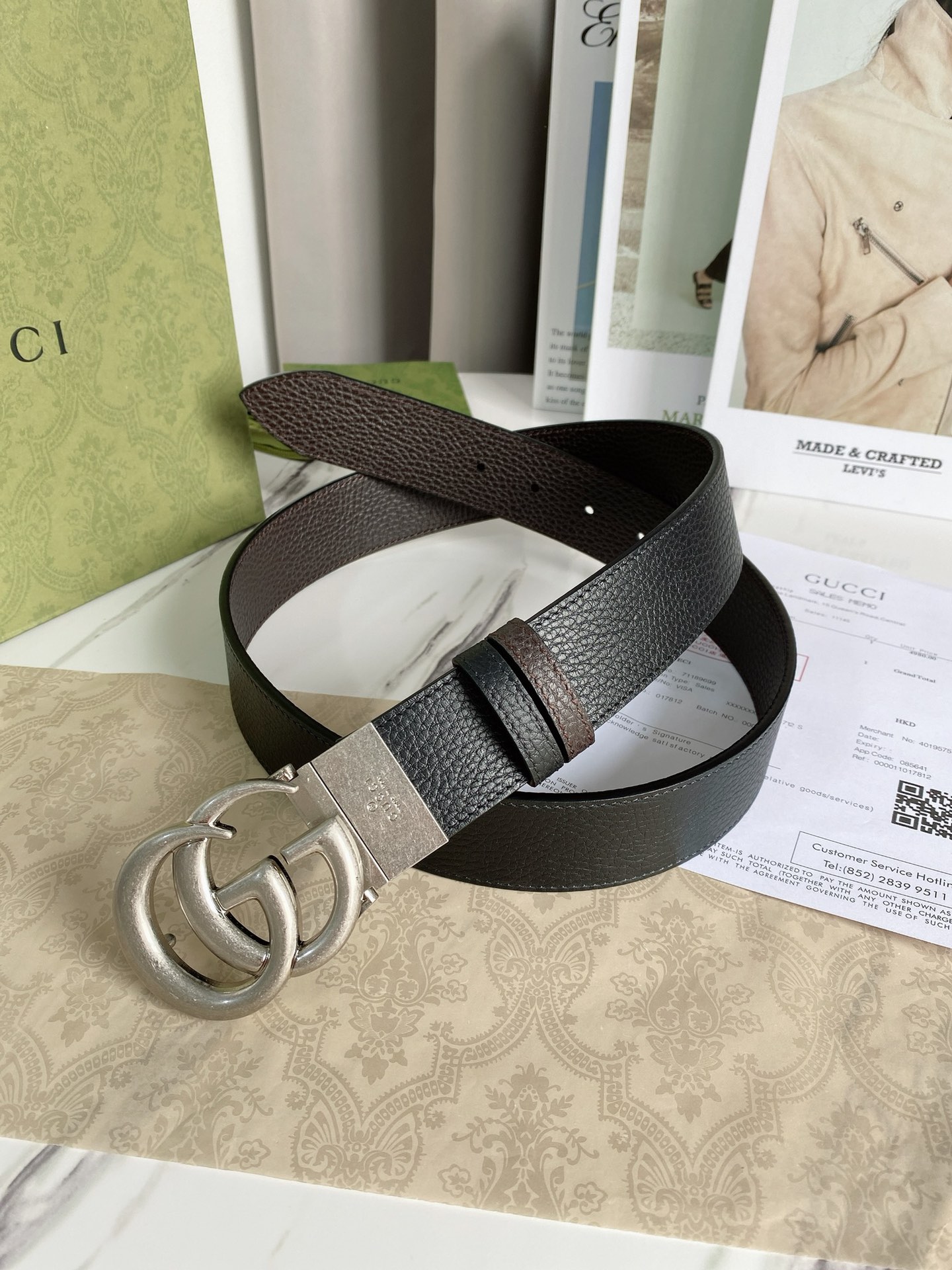 Gvc*1 GG Marmont Reversible Belt Black, Women Belt 627055 CAO2N 1062