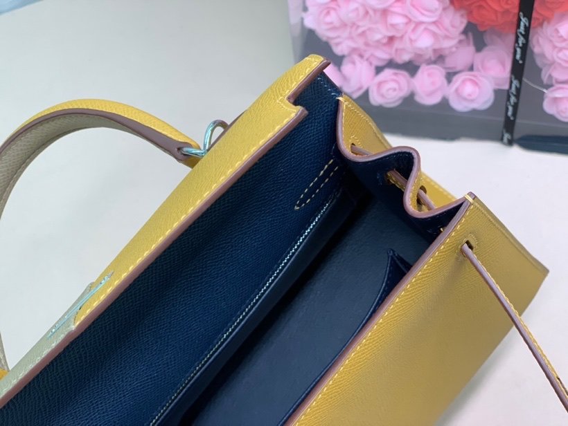 H**me5 Kelly 28 Sellier Epsom Bag Grey/Yellow For Women, Women’s Handbags, Shoulder Bags 11in/28cm