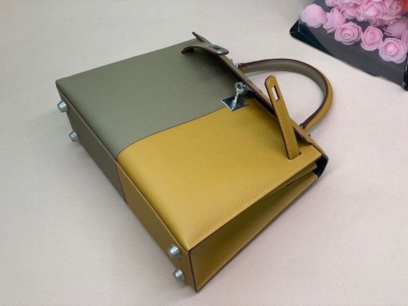 H**me5 Kelly 28 Sellier Epsom Bag Grey/Yellow For Women, Women’s Handbags, Shoulder Bags 11in/28cm