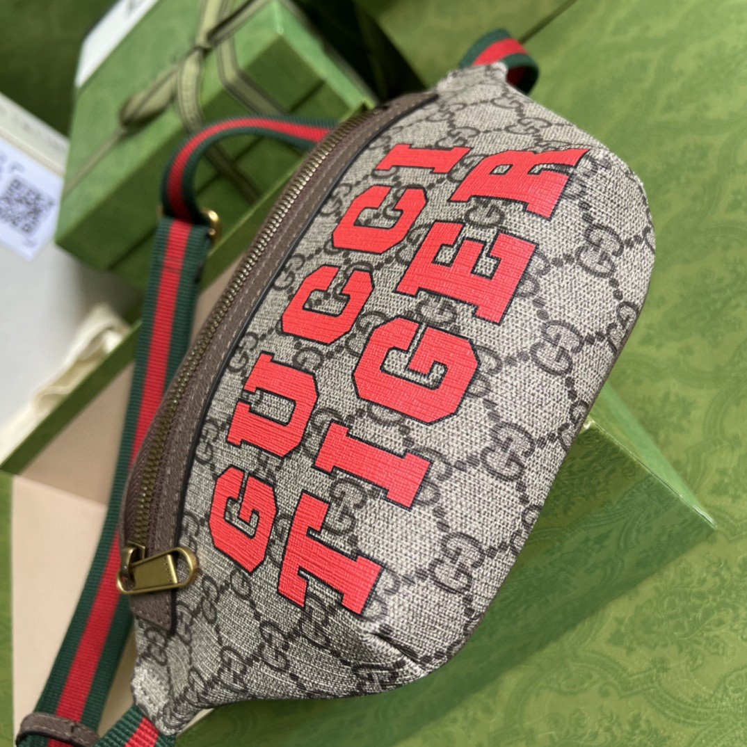 Gvc*1 Tiger GG Belt Bag Beige And Ebony GG Svp*me Canvas For Women And Men  6in/16cm 675181 US7DC 9395