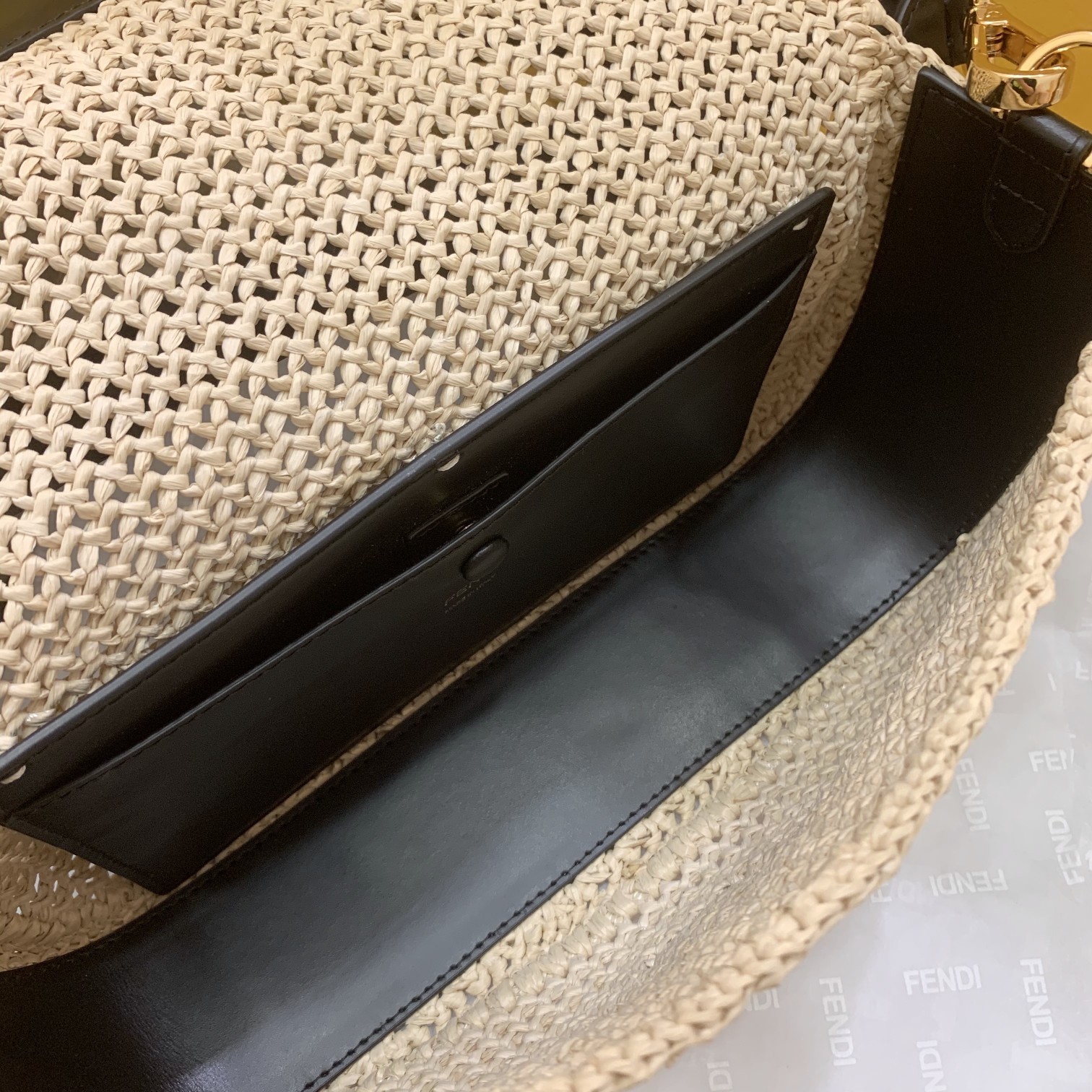 F**di Baguette Woven Straw Black For Women, Women’s Handbags, Shoulder And Crossbody Bags 10.2in/26cm FF