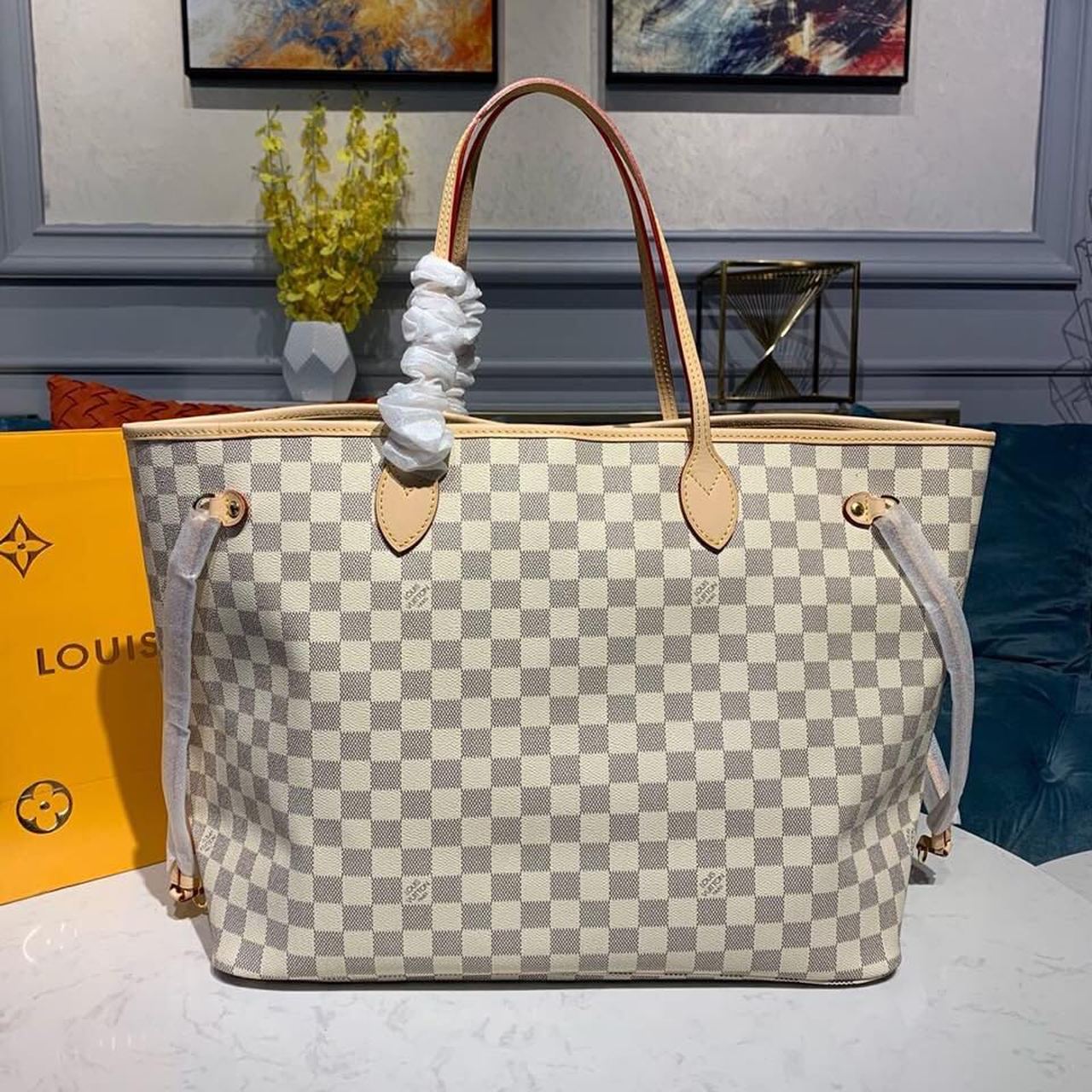 L0vis Vvtt0n Neverfull GM Tote Bag Damier Azur Canvas Beige For Women, Women’s Handbags, Shoulder Bags 15.4in/39cm LV N41360