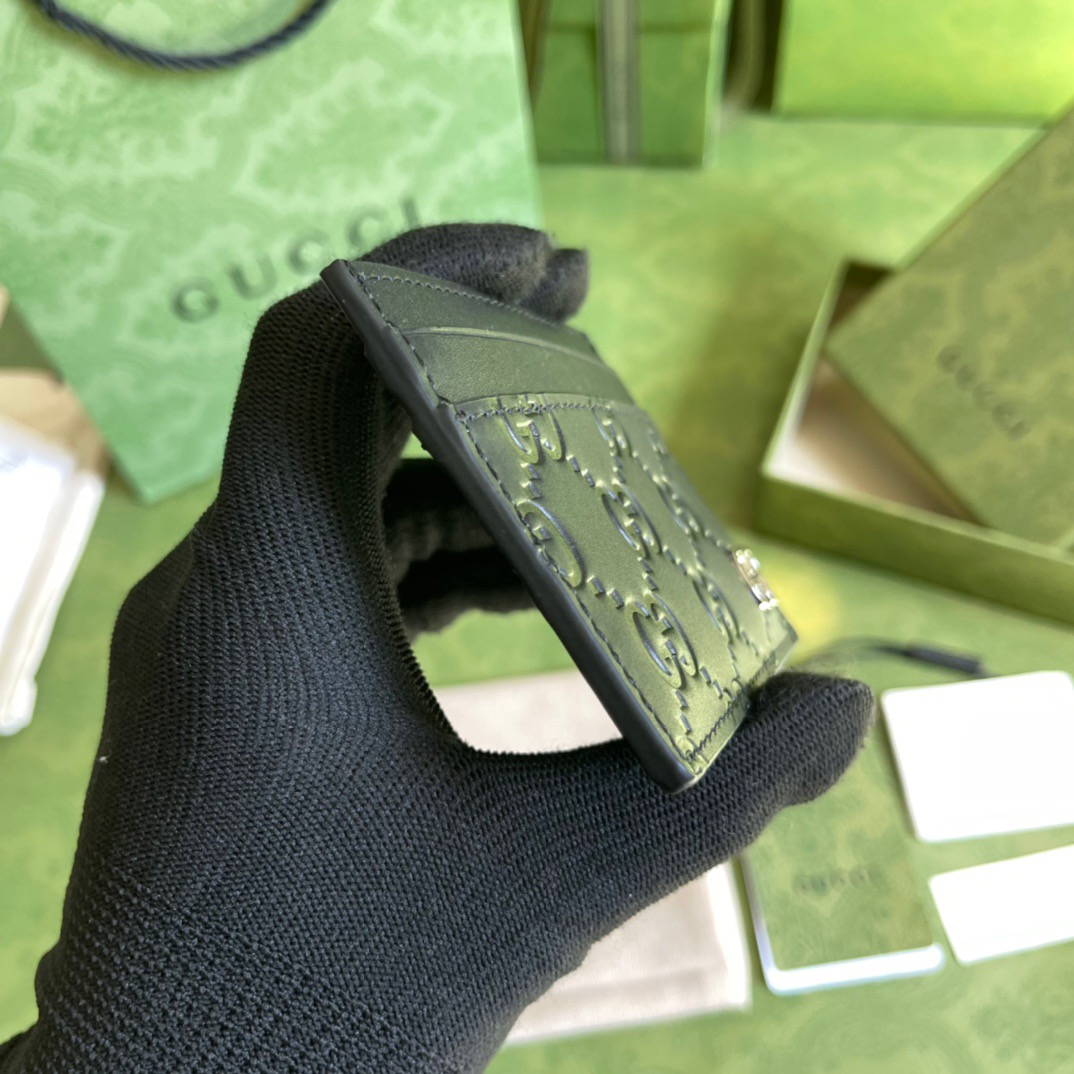 Gvc*1 Signature Card Case Black Metal Hardware For Men 4in/10cm GG ‎473927 CWC1N 1000