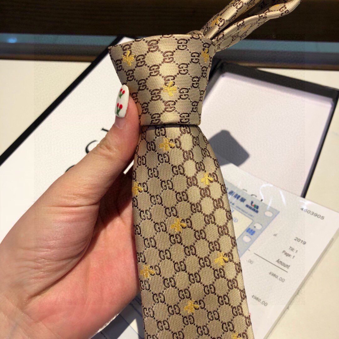 Gvc*1 GG Bees Silk Tie Beige GG Men Tie ‎545078 4E002 9764