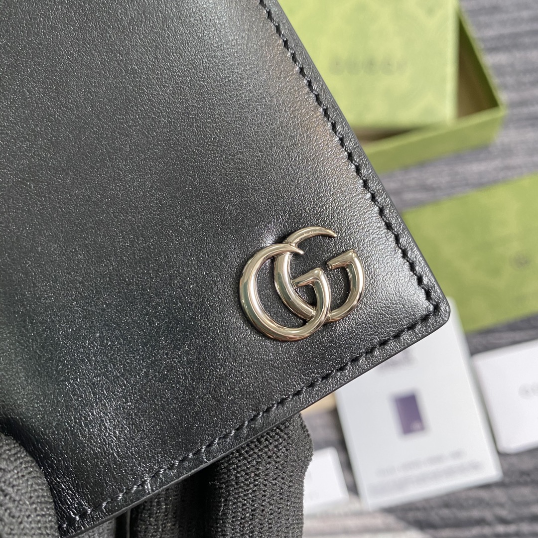 Gvc*1 GG Marmont Card Case Black with Silver Hardware 4.5in/11cm GG 428737 0YK0N 1000