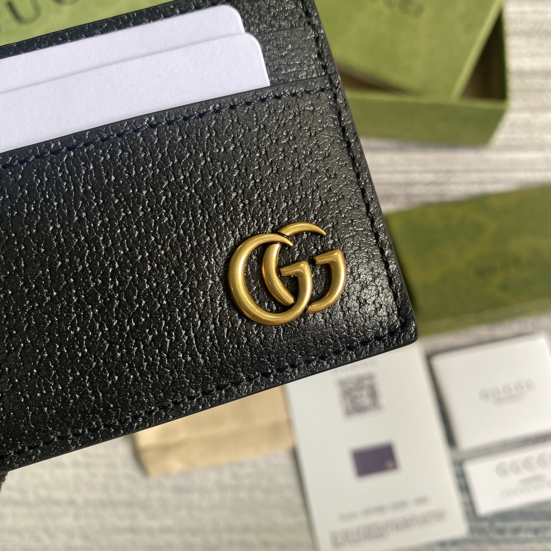 Gvc*1 GG Marmont Card Case Black Gold Toned Hardware For Men 4in/10cm 657588 DJ20T 1000