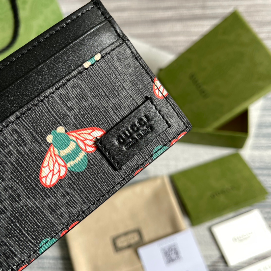 Gvc*1 Card Case Black with Bees Signature For Men 4in/10cm GG