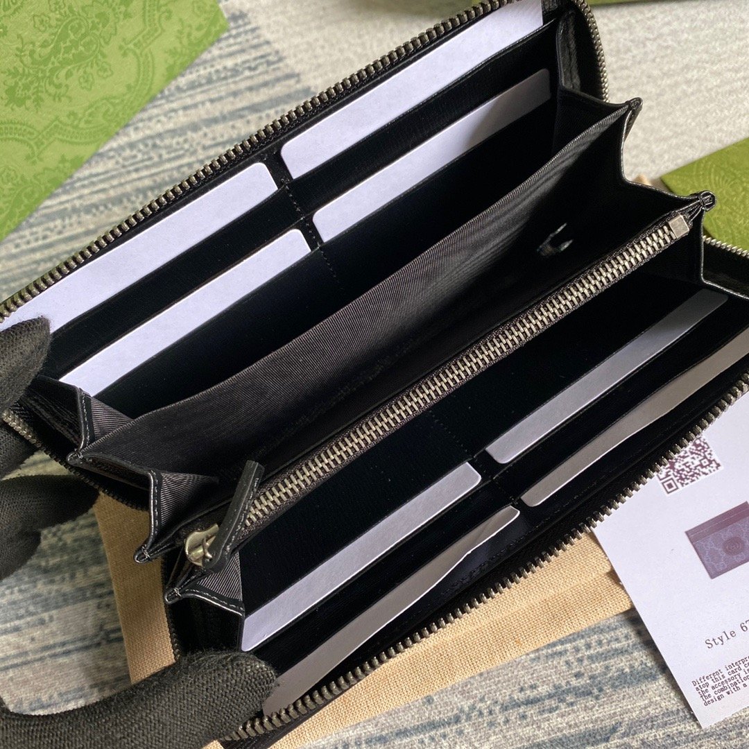 Gvc*1 Ophidia GG Zip Around Wallet With Interlocking G Black For Men 8in/19cm GG