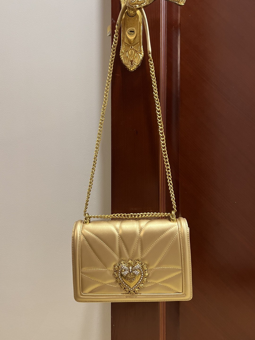 Dolce & Gabbana Large Devotion Bag In Quilted Nappa Gold For Women 10in/26cm DG