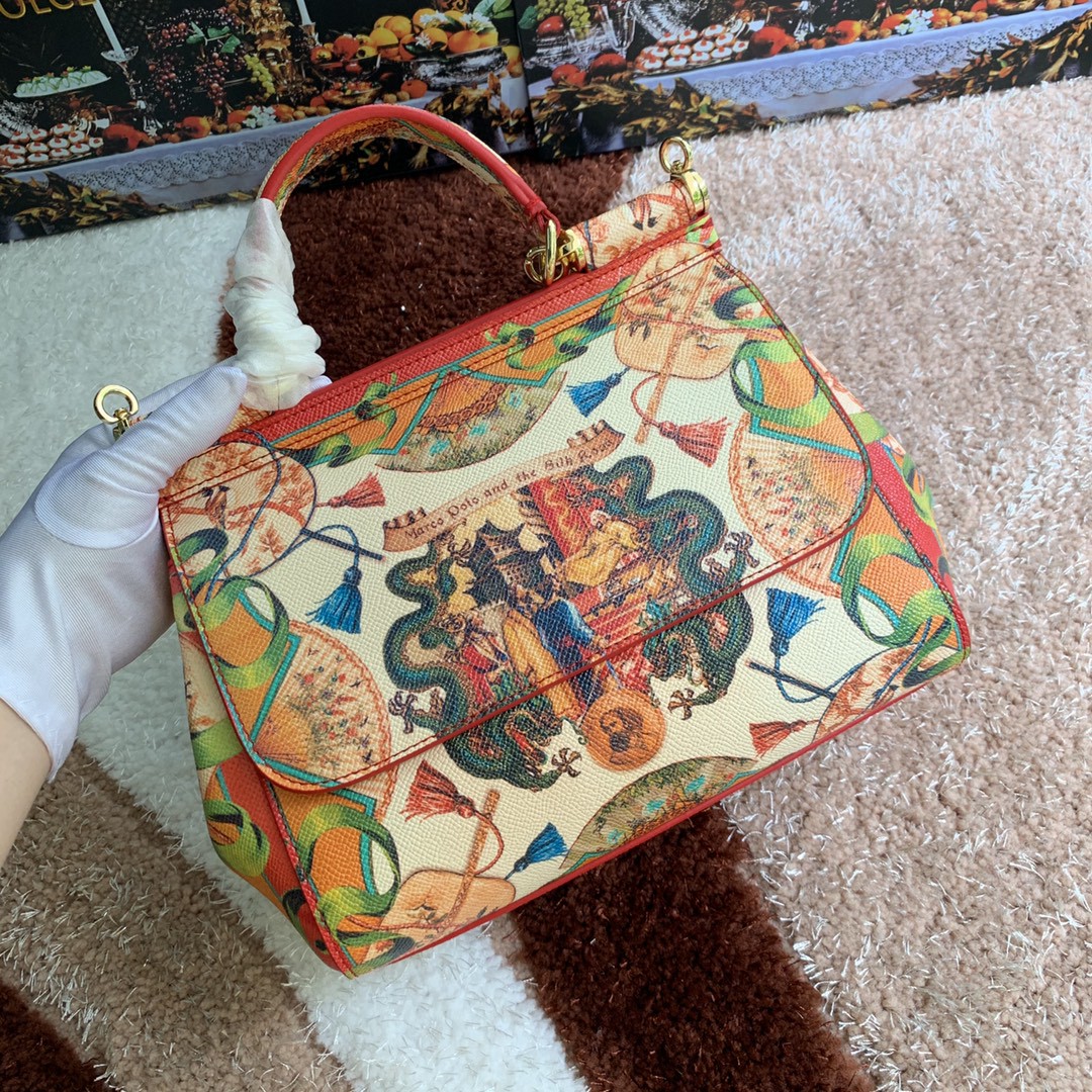 Dolce & Gabbana Medium Sicily Handbag Unique Print Motifs Muticolour For Women 10.2in/26cm DG