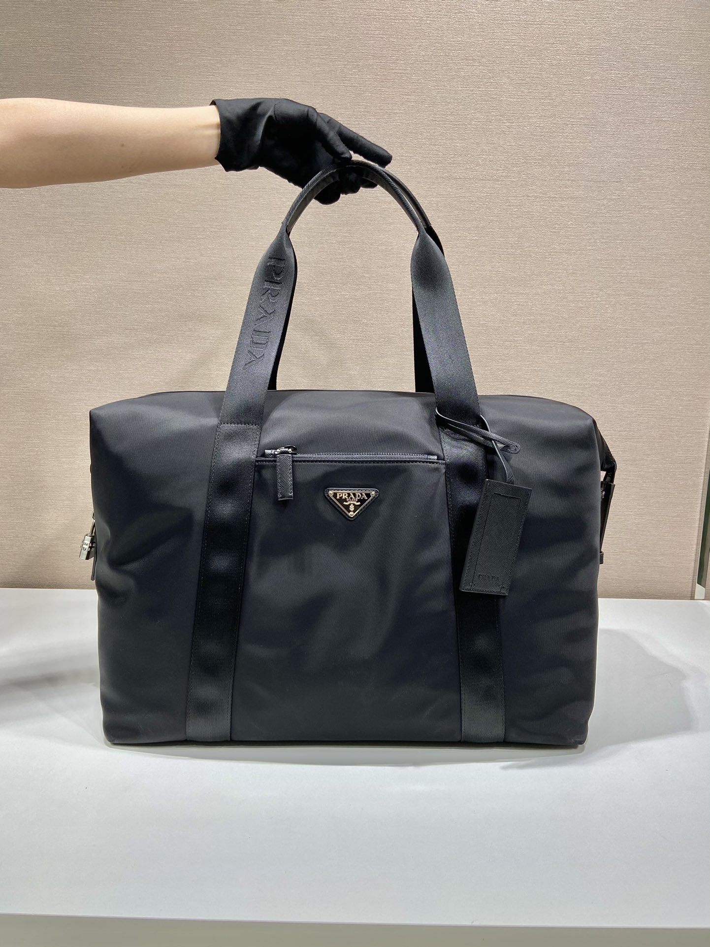 Pra*a Re-Nylon And Saffiano Duffle Bag Black 17.5in/45cm 2VC796_2DMH_F0002_V_OOO