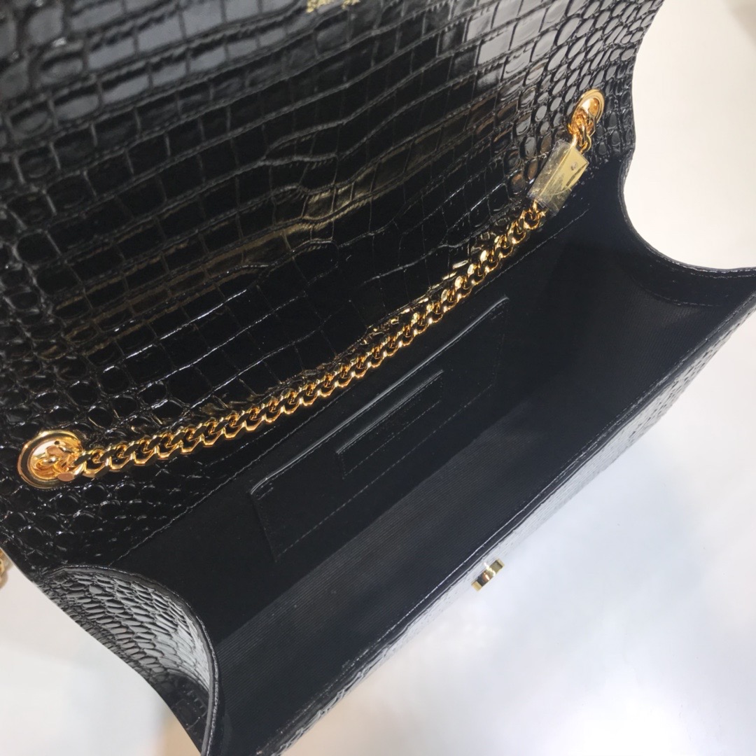Sa1nt Lau*nt Kate Medium Chain Bag With Tassel In Embossed Crocodile Black For Women 9.4in/24cm Y51 354119DND0J1000