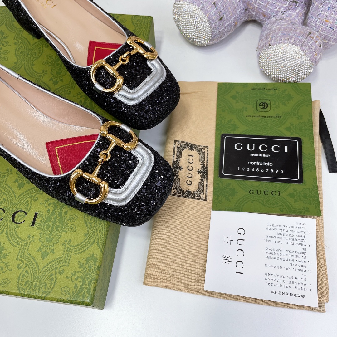 Gvc*1 Lovelight Crystal Ballet Flat With Horsebit Black For Women GG