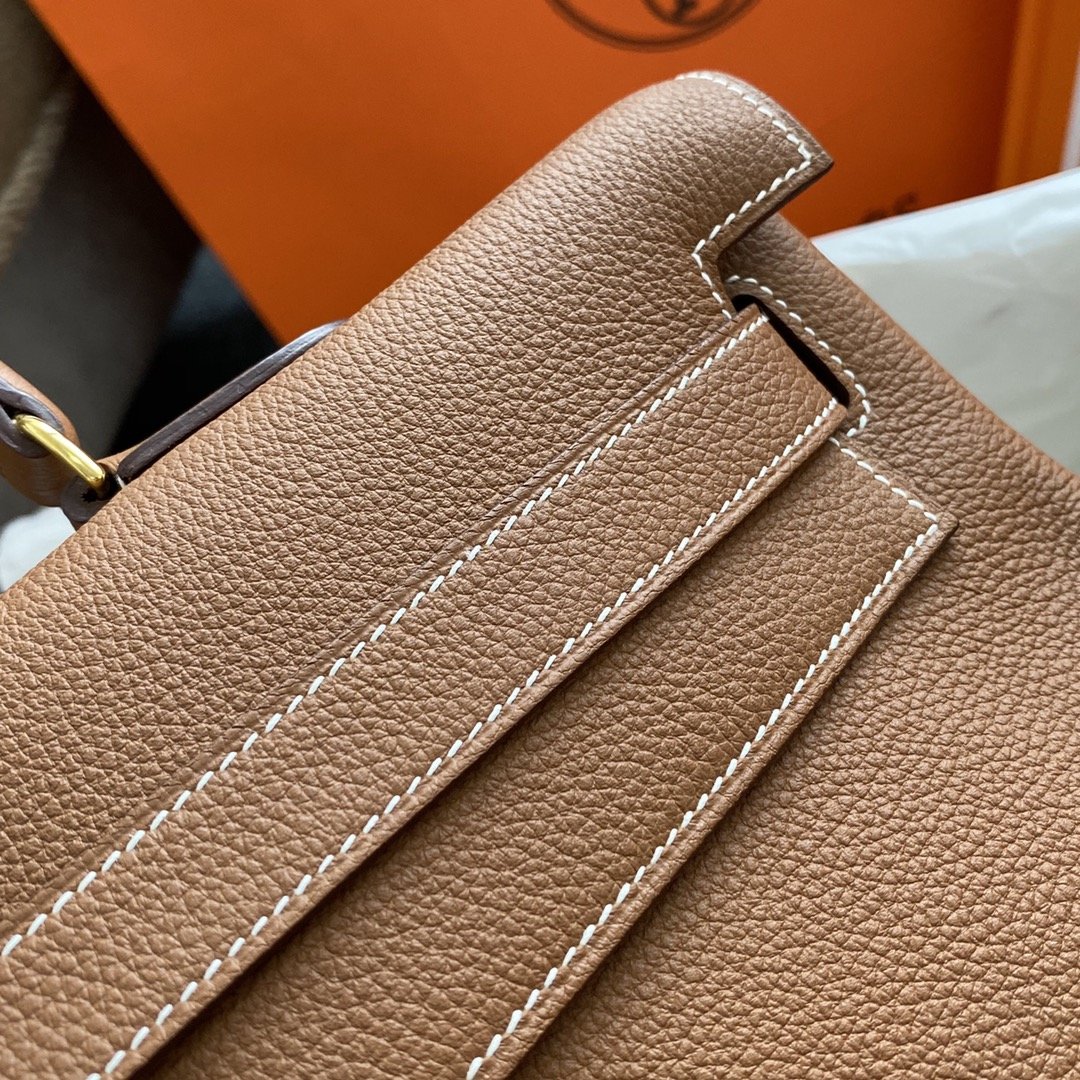 H**me5 Shoulder Kelly CK37 Brown For Women Gold Color Hardware 16.5in/42cm