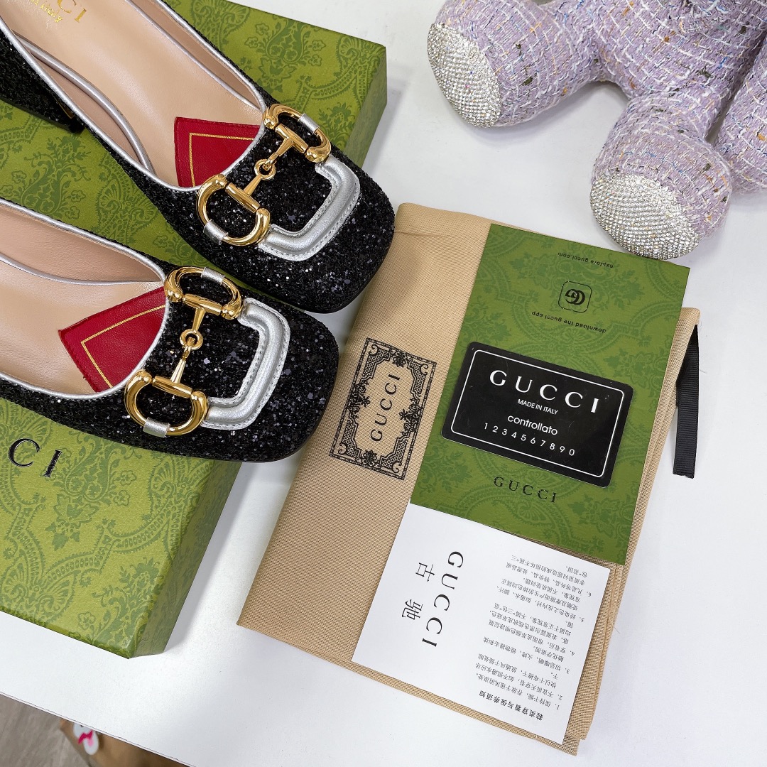 Gvc*1 Lovelight Mid-Heel Crystal Ballet Flat With Horsebit Black For Women GG