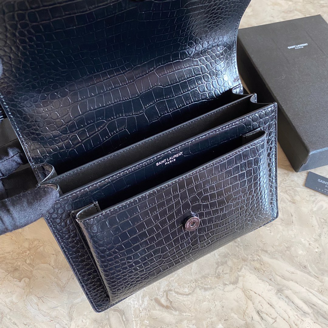 Sa1nt Lau*nt Sunset Medium Chain Bag Black For Women 8.6in/22cm Y51 442906DND0U1000