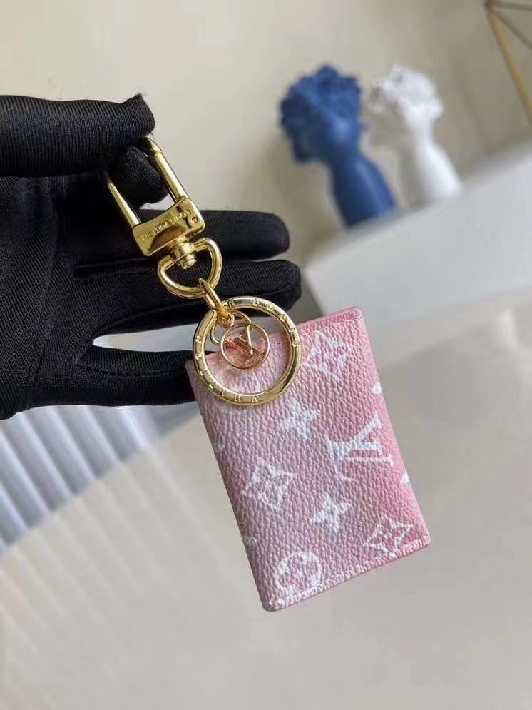 L0vis Vvtt0n Kirigami Pouch Bag Charm And Key Holder Monogram Canvas Pink For Women, Women’s Wallets 2.8in/7cm LV