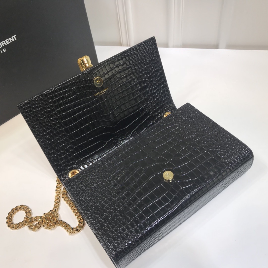 Sa1nt Lau*nt Kate Medium Chain Bag With Tassel In Embossed Crocodile Black For Women 9.4in/24cm Y51 354119DND0J1000