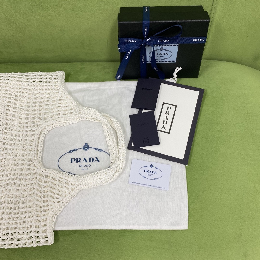 Pra*a Raffia Tote Bag White For Women, Women’s Bags 20in/51cm 1BG424_2A2T_F0009_V_OOO