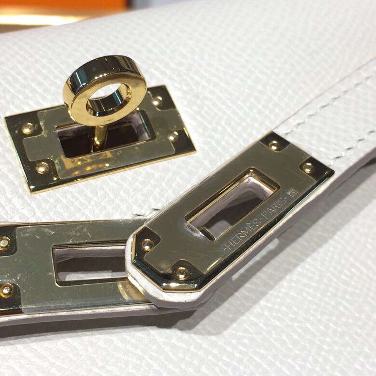 H**me5 Mini Kelly White For Women Gold Toned Hardware 7.5in/19cm