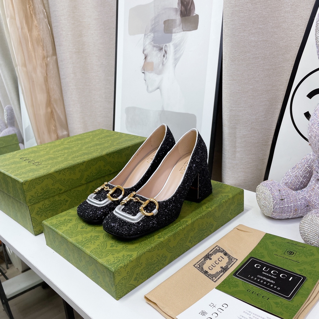 Gvc*1 Lovelight Mid-Heel Crystal Ballet Flat With Horsebit Black For Women GG