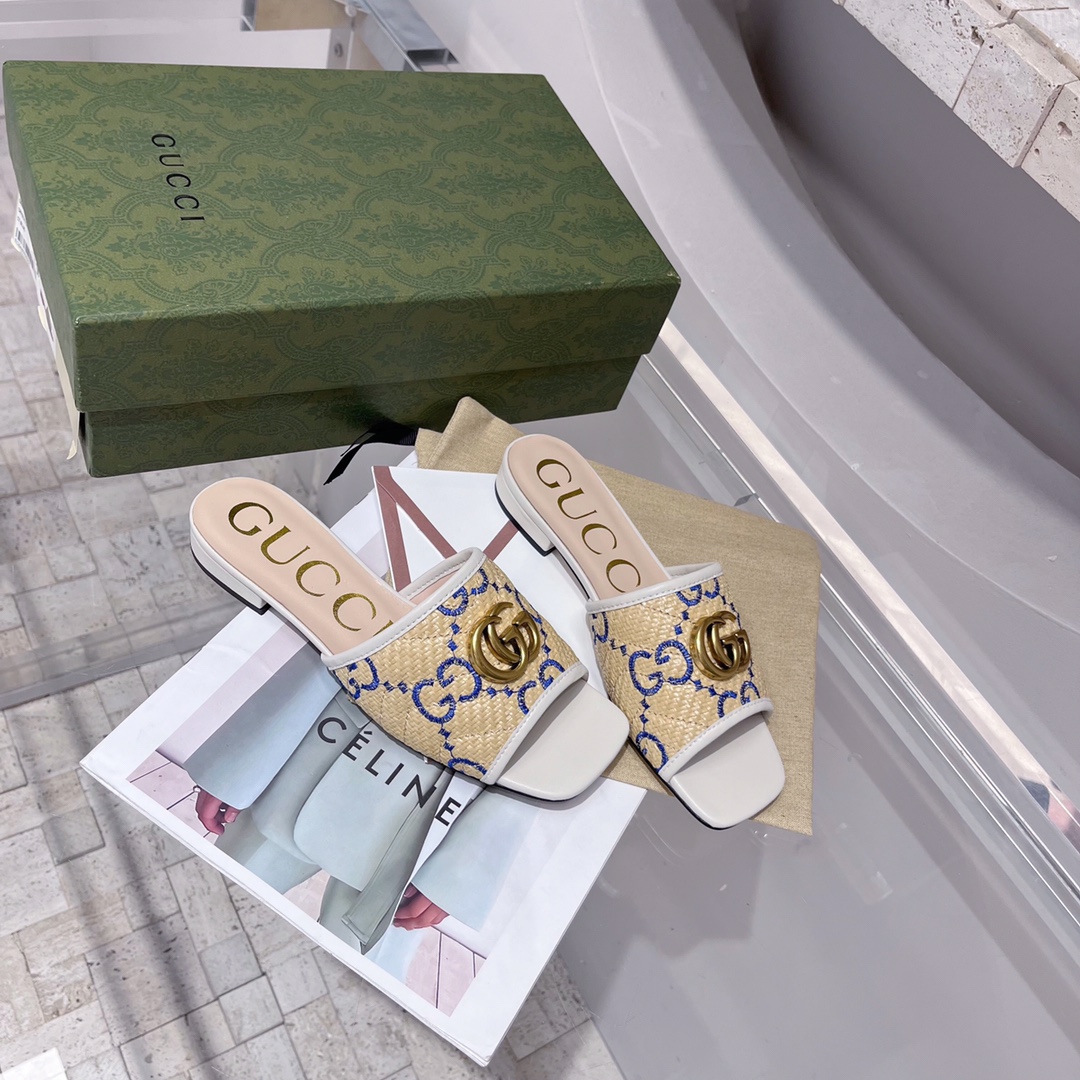 Gvc*1 Women’s GG Raffia Effect Slide White For Women GG