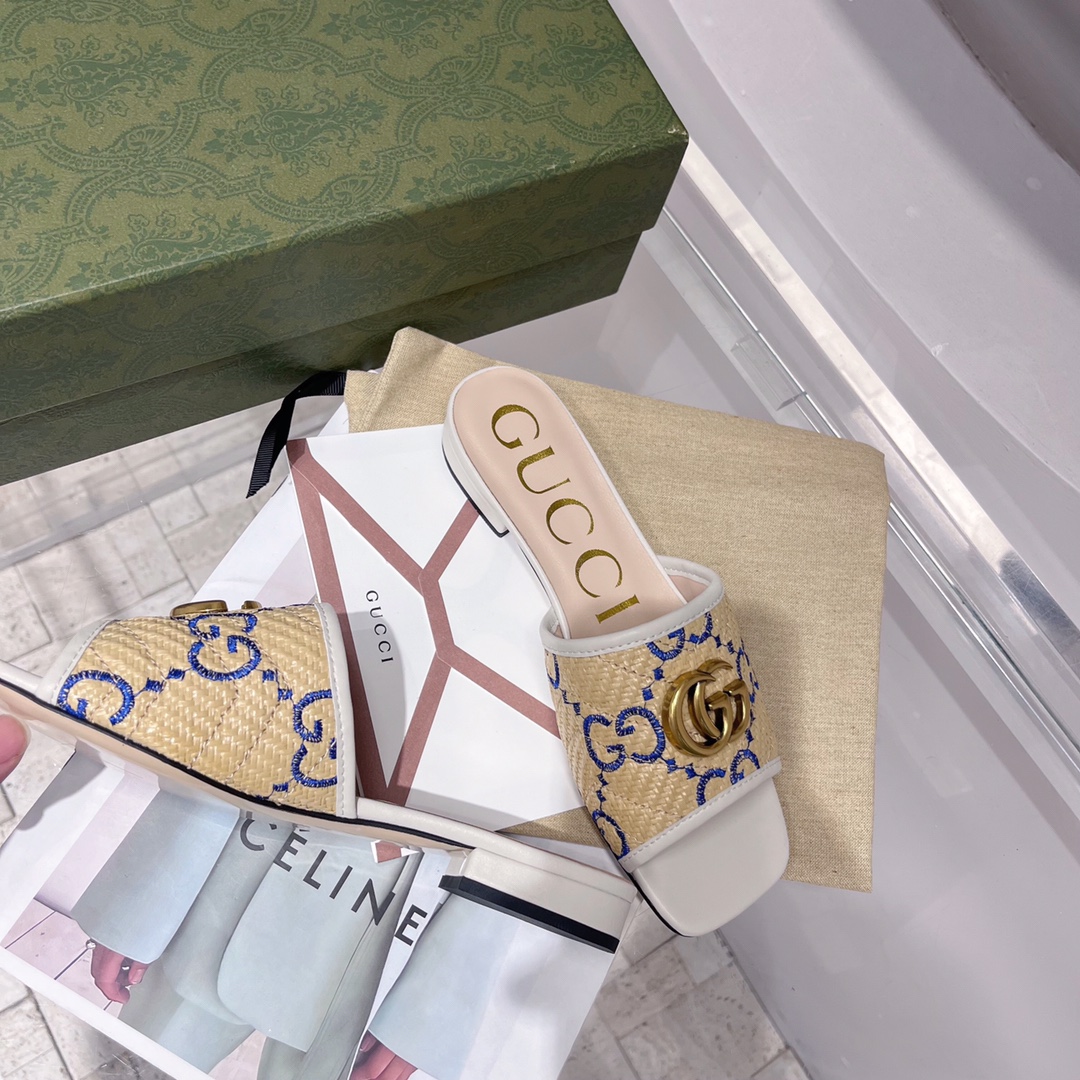 Gvc*1 Women’s GG Raffia Effect Slide White For Women GG