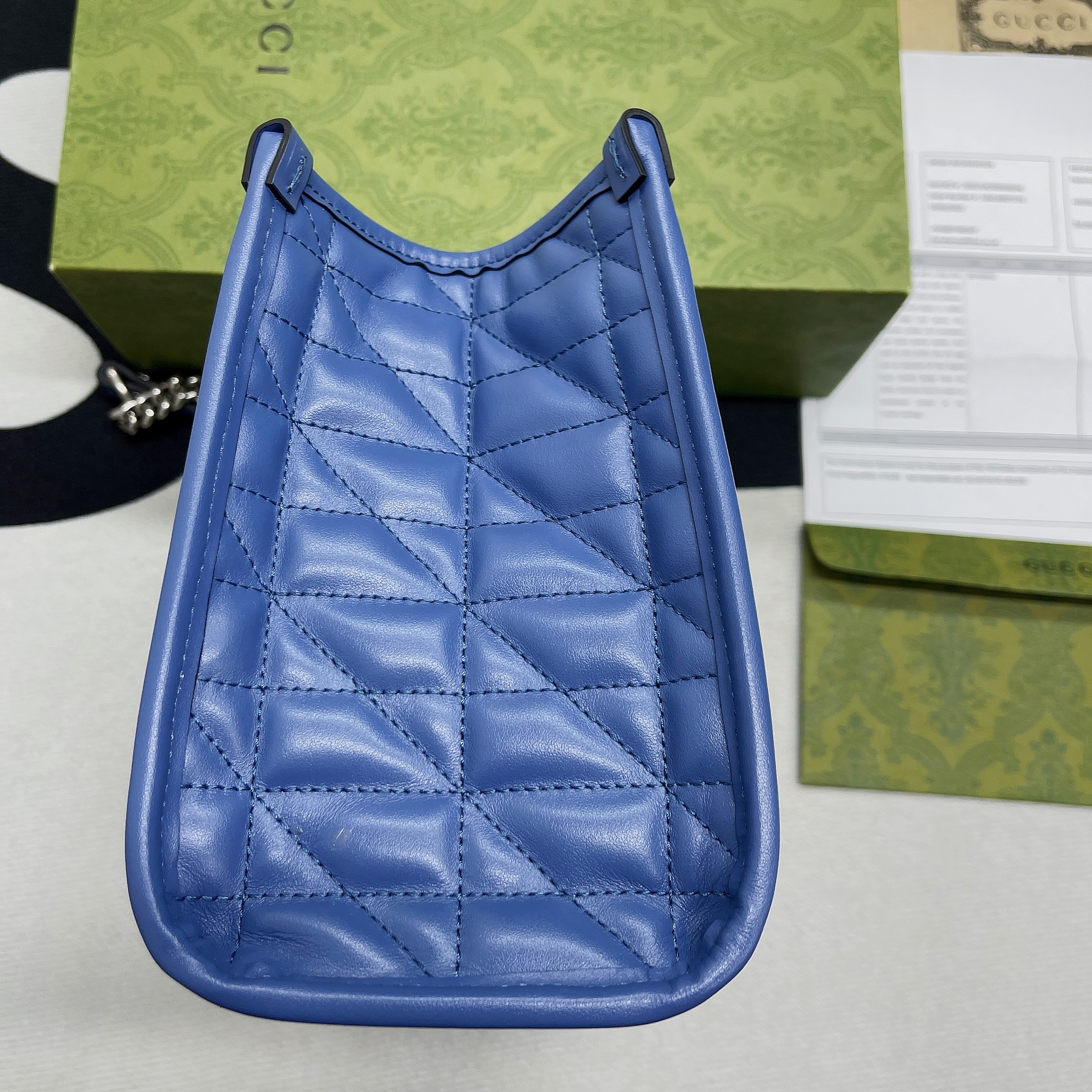 [True-to-ORIGINAL] Gvc*1 Marmont Small Matelasse Tote Blue For Women, Women’s Bags 26.5 in/10.4cm GG ‎‎675796 UM8BF 4340