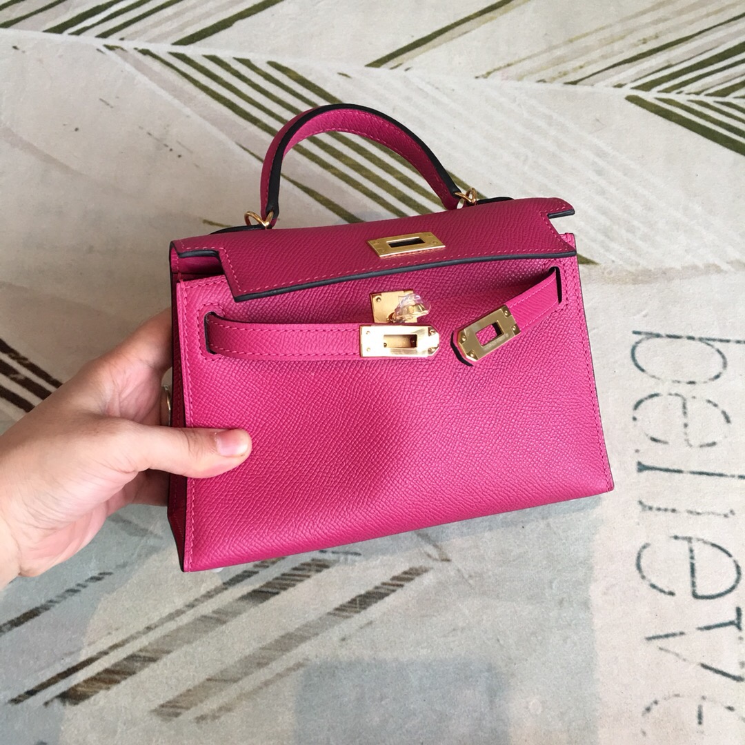 H**me5 Mini Kelly Pink For Women Gold Toned Hardware 7.5in/19cm