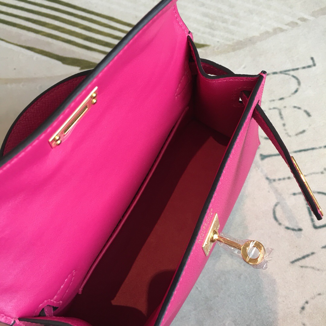 H**me5 Mini Kelly Pink For Women Gold Toned Hardware 7.5in/19cm