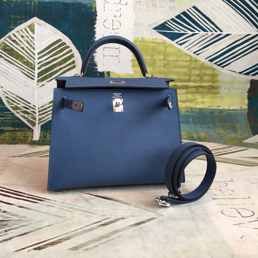 H**me5 Kelly Navy For Women Silver Toned Hardware 10in/25cm