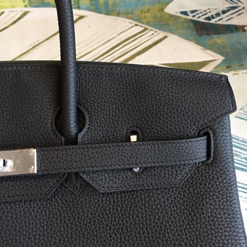 H**me5 Birkin Black For Women Silver Toned Hardware 11.8in/30cm