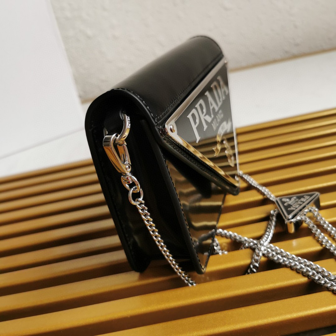 Pra*a Brushed Shoulder Bag Black For Women, Women’s Bags 6.7in/17cm