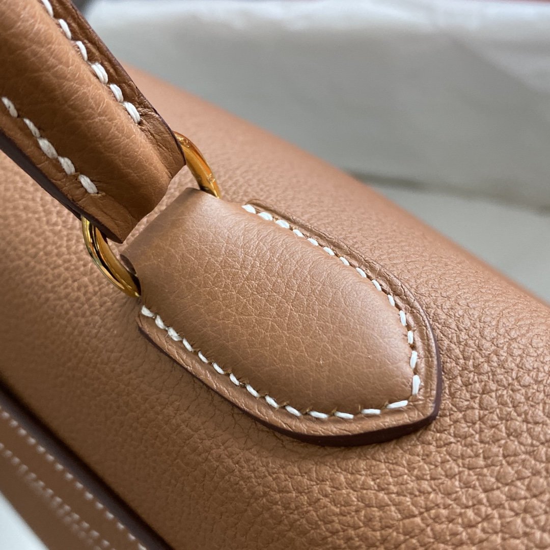 H**me5 Shoulder Kelly CK37 Brown For Women Gold Color Hardware 16.5in/42cm