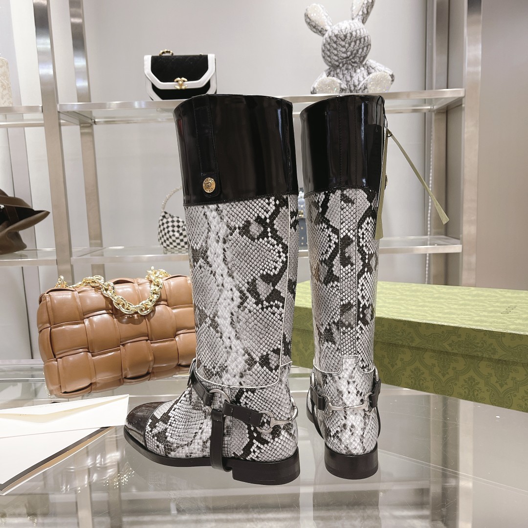 Gvc*1 Knee-High Python Boots With Harness White For Women GG