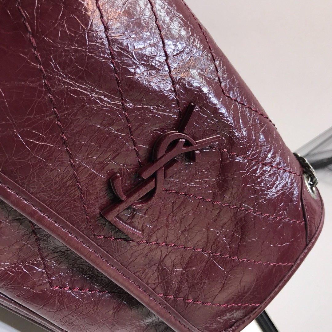 Sa1nt Lau*nt Niki Baby Chain Bag In Crinkled Vintage Burgundy For Women 8.2in/21cm Y51 6331600EN046475