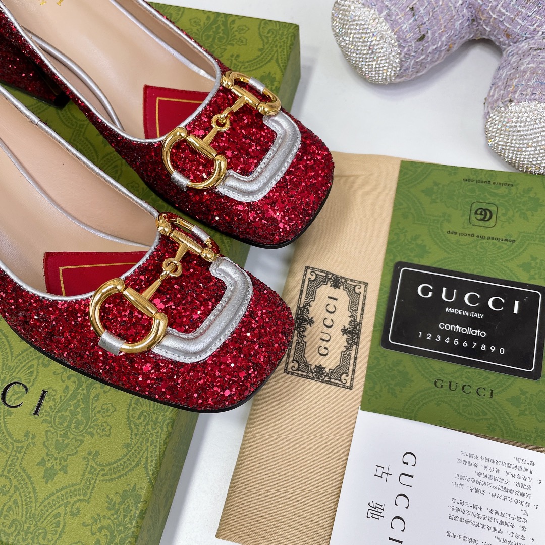 Gvc*1 Lovelight Mid-Heel Crystal Ballet Flat With Horsebit Red For Women GG