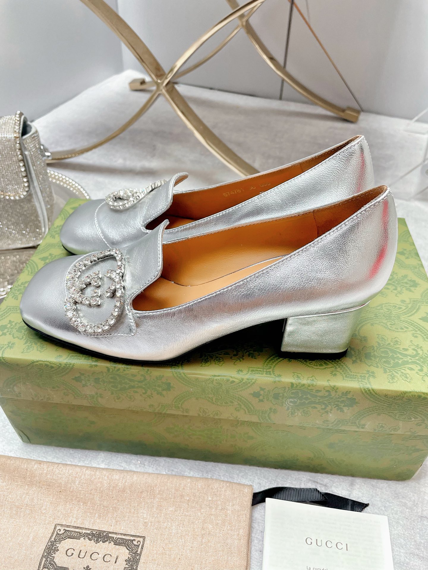 Gvc*1 Women’s Mid-Heel Pump With GG Logo Silver For Women GG