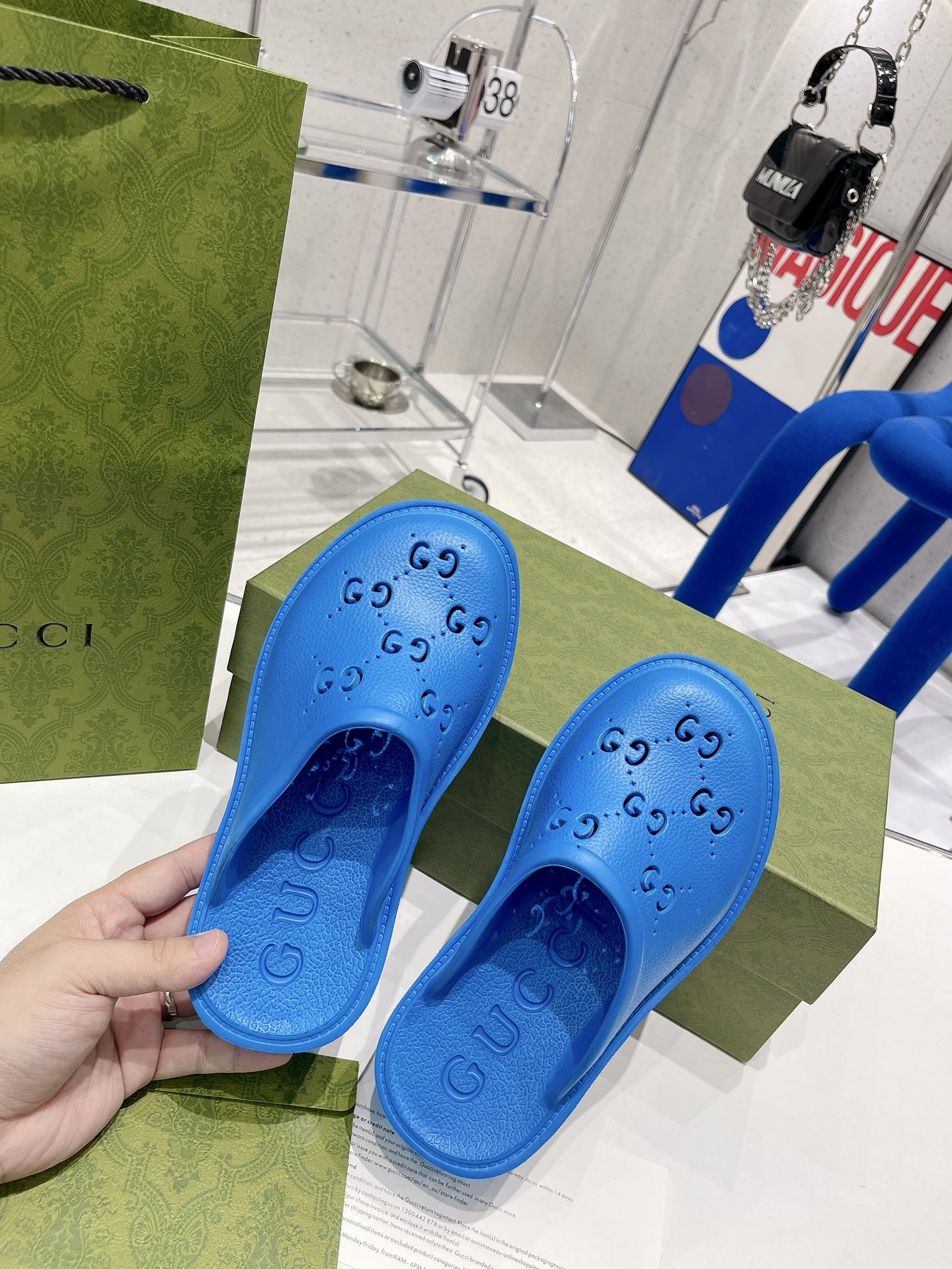 Gvc*1 Women’s Platform Perforated G Sandal Light Blue For Women GG