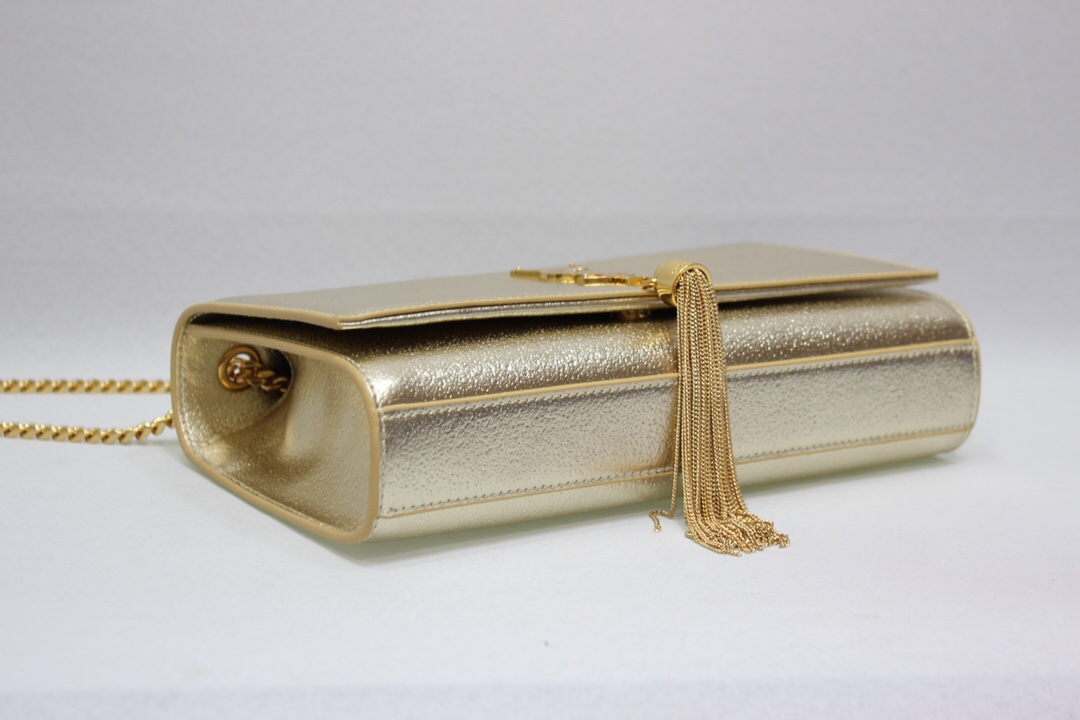 Sa1nt Lau*nt Kate Chain Wallet With Tassel Yellow Copper For Women 10.2in/26cm Y51